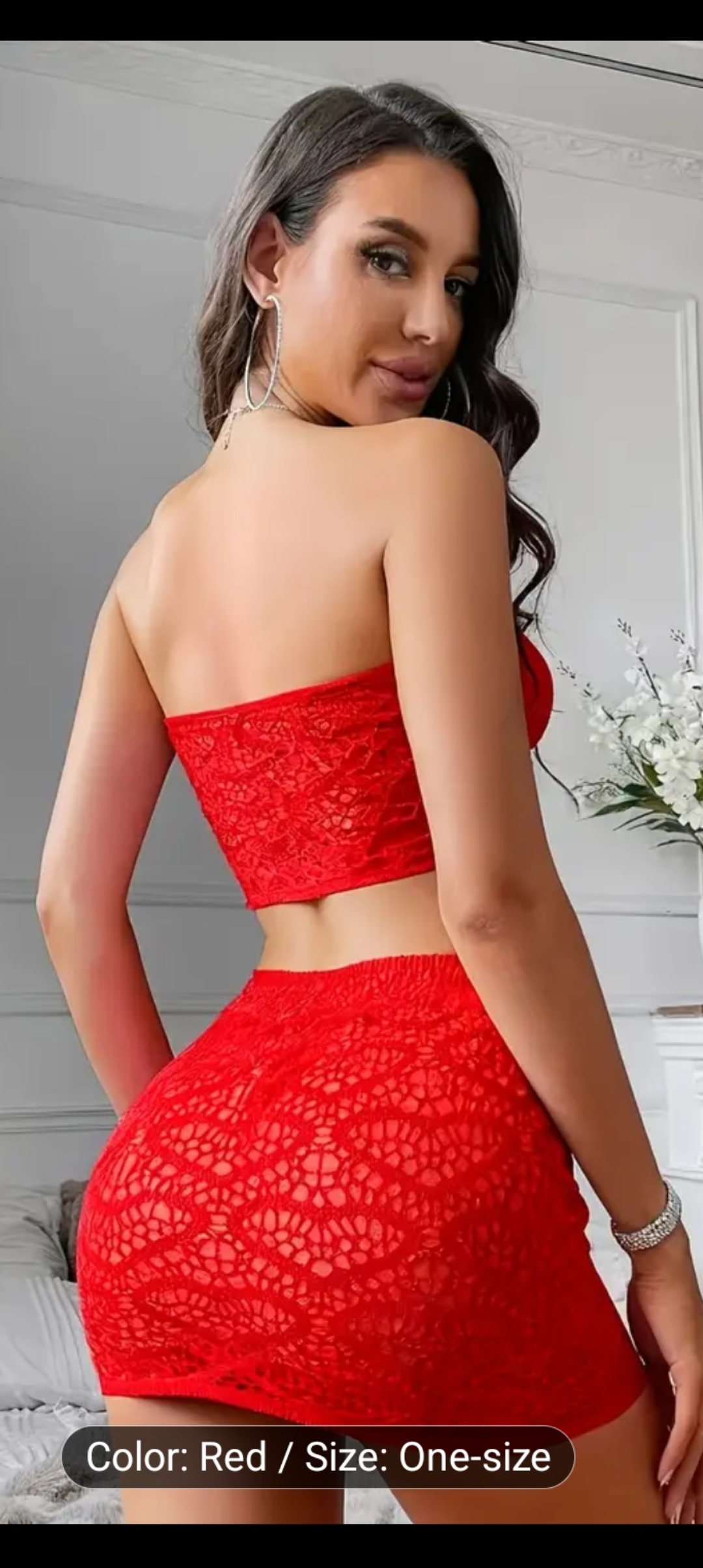 Red Rose Lace crop top set - Image 2