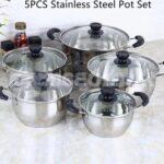 5pcs Stainless Steel Cookware Set with Glass Lid