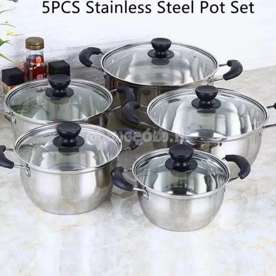 5pcs Stainless Steel Cookware Set with Glass Lid