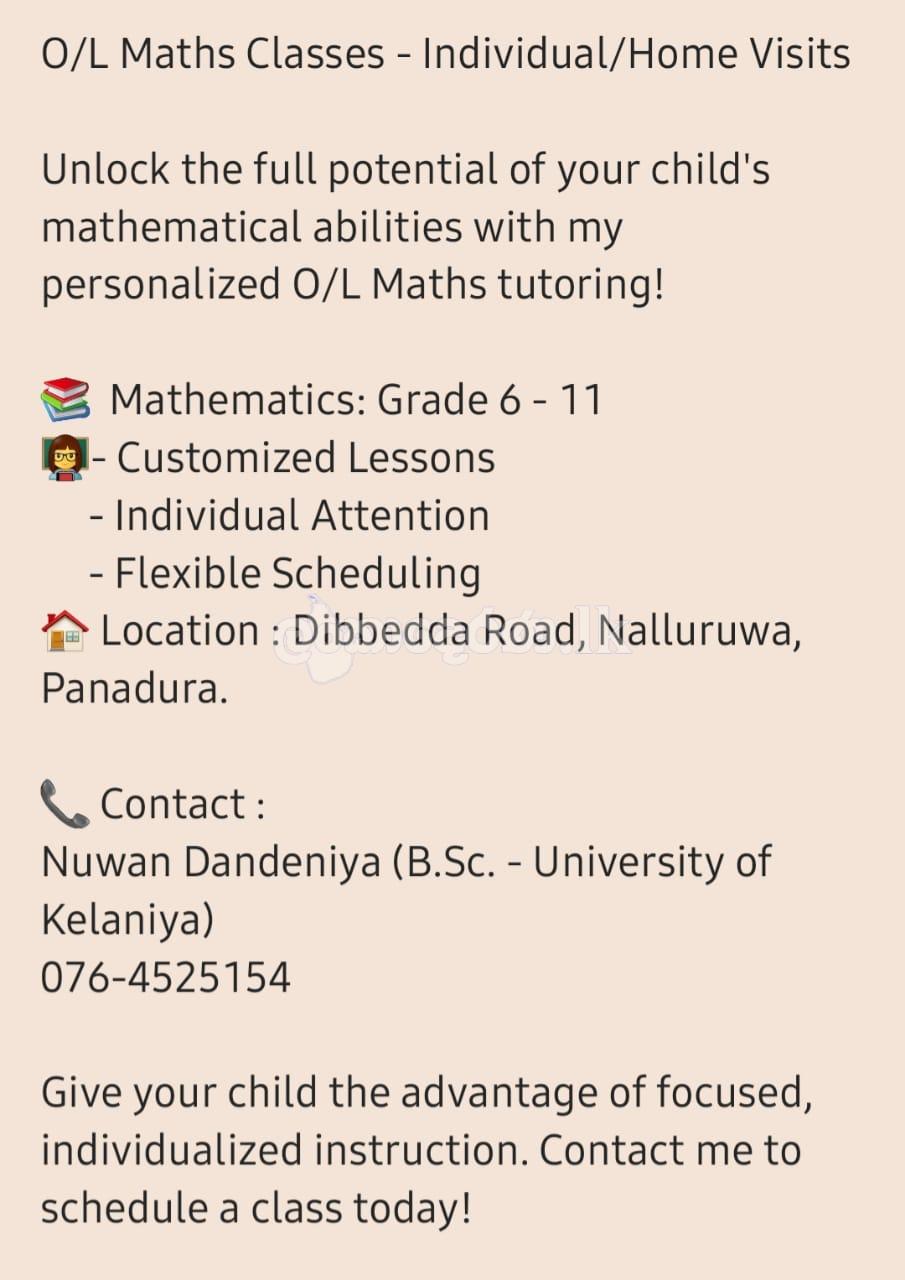 O/L Maths(Grade 6-11)-Individual/Home Visits