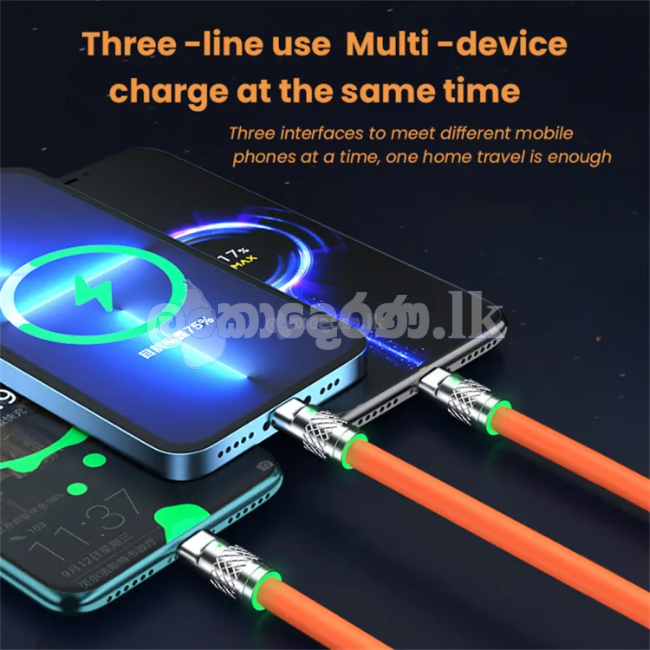 3-in-1 6A 120W Usb Metal Fast Charging Cable 8-pin Charging Cable Compatible For Iphone Micro Usb Type-C