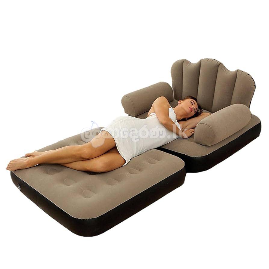 Inflatable Couch, 5 in 1 Double Layer Inflatable Sofa Bed, Sofa with Armrest, Adult Lazy Sofa Inflatable Bed, Flocking Sofa Chair for Living Room (Single Size)