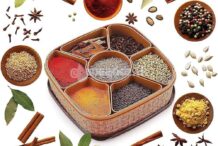 Plastic Round Masala Dabba with Multiple Compartment Spice Container Masala Box Vatti Anjarai Petti for Home Kitchen Masala Spices Tray/Container with 6 Inner Bowls (Multi Color)